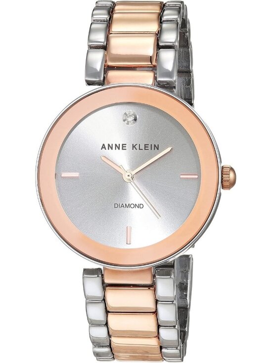 Anne Klein Women\'s Silver Rose Gold Analog Genuine Diamond Dial Bracelet Watch